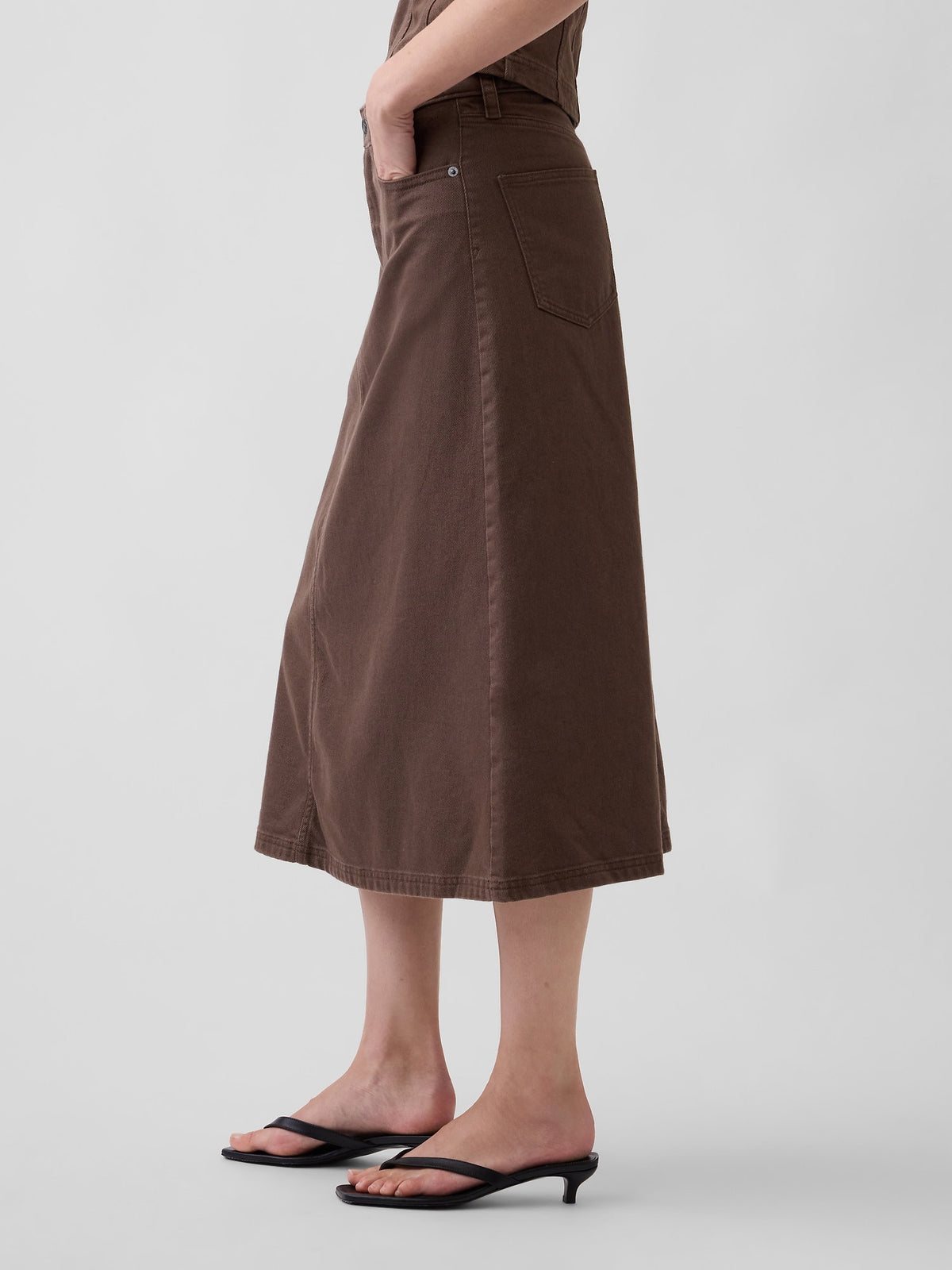 Kahverengi Twill Midi Etek