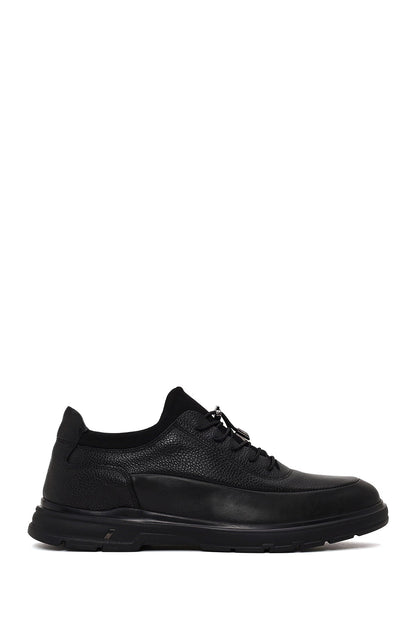 Erkek Siyah Bağcıklı Deri Casual Sneaker