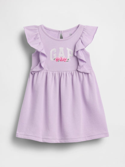 Lila Fransız Havlu Kumaş Ruffle Logo Elbise