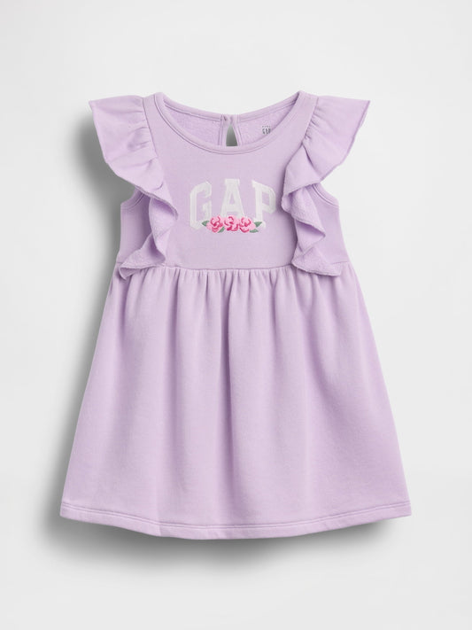 Lila Fransız Havlu Kumaş Ruffle Logo Elbise
