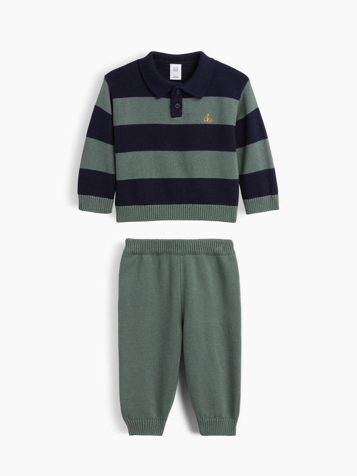 Lacivert Çizgili Polo Kazak Outfit Set
