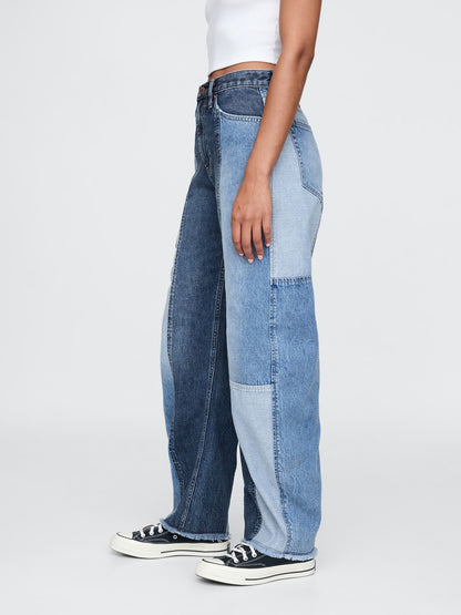 Mavi High Rise Patchwork Barrel Jean Pantolon