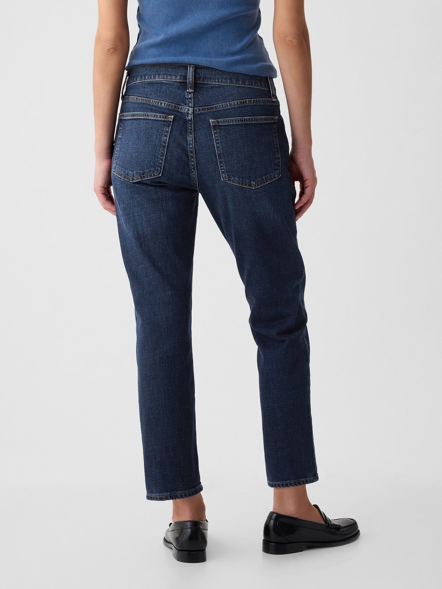 Koyu Mavi Mid Rise Girlfriend Jean Pantolon