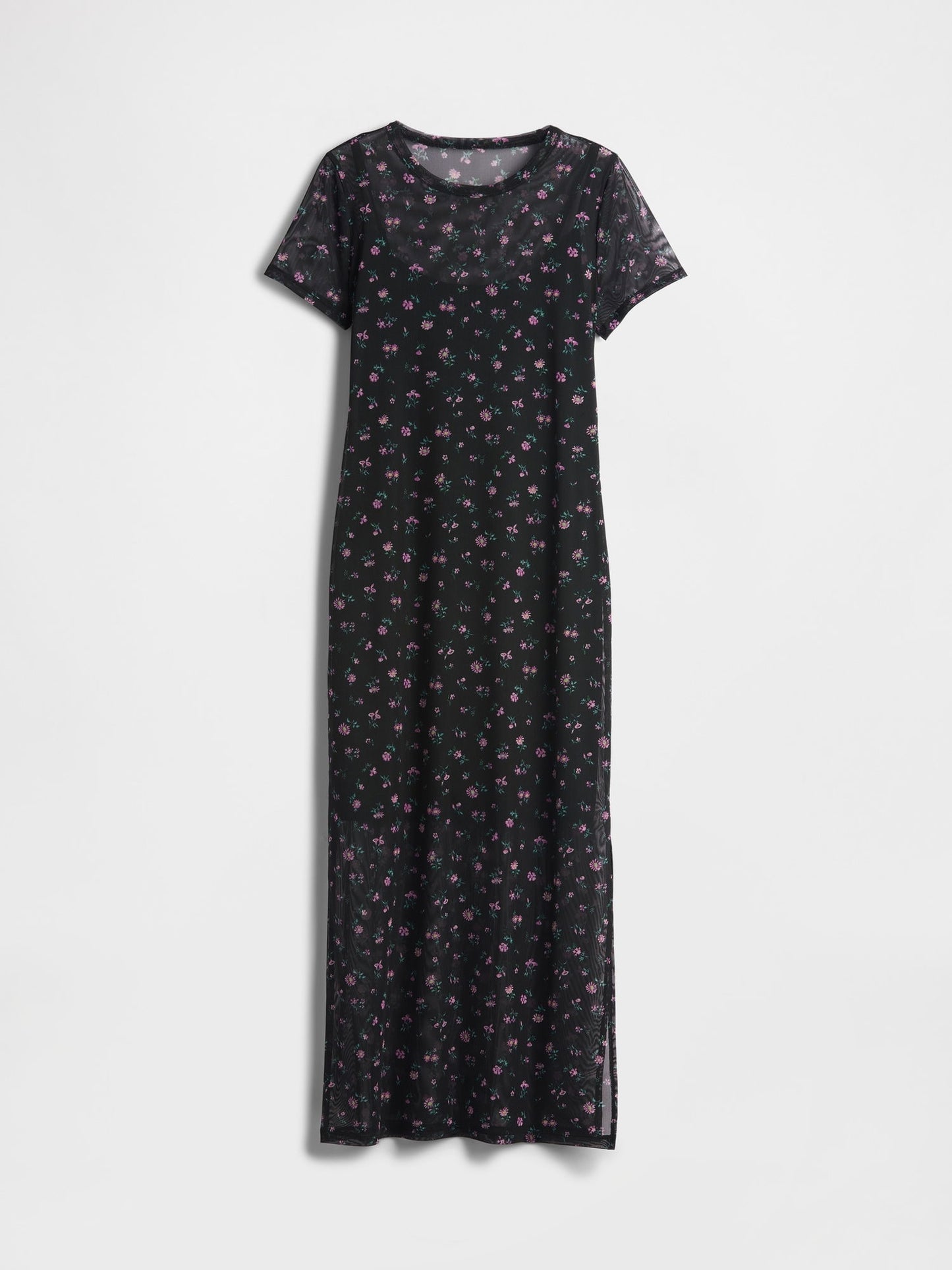 Çiçek Desenli Mesh Maxi Elbise