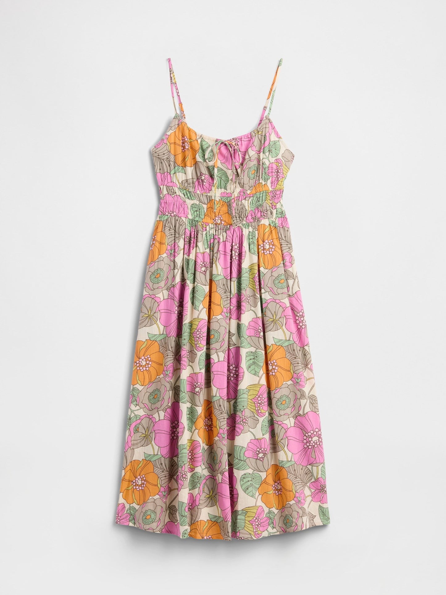 Çok Renkli Smocked Tie-front Midi Elbise
