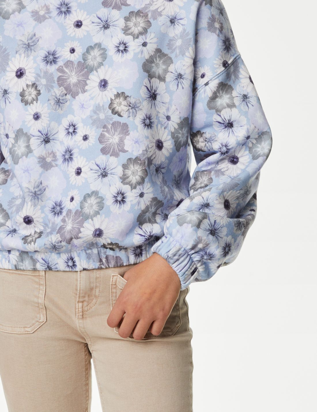 Çiçek Desenli Yuvarlak Yaka Sweatshirt (6-16 Yaş)