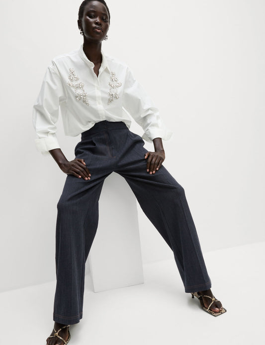Pamuk Karışımlı Denim Görünümlü Wide Leg Pantolon