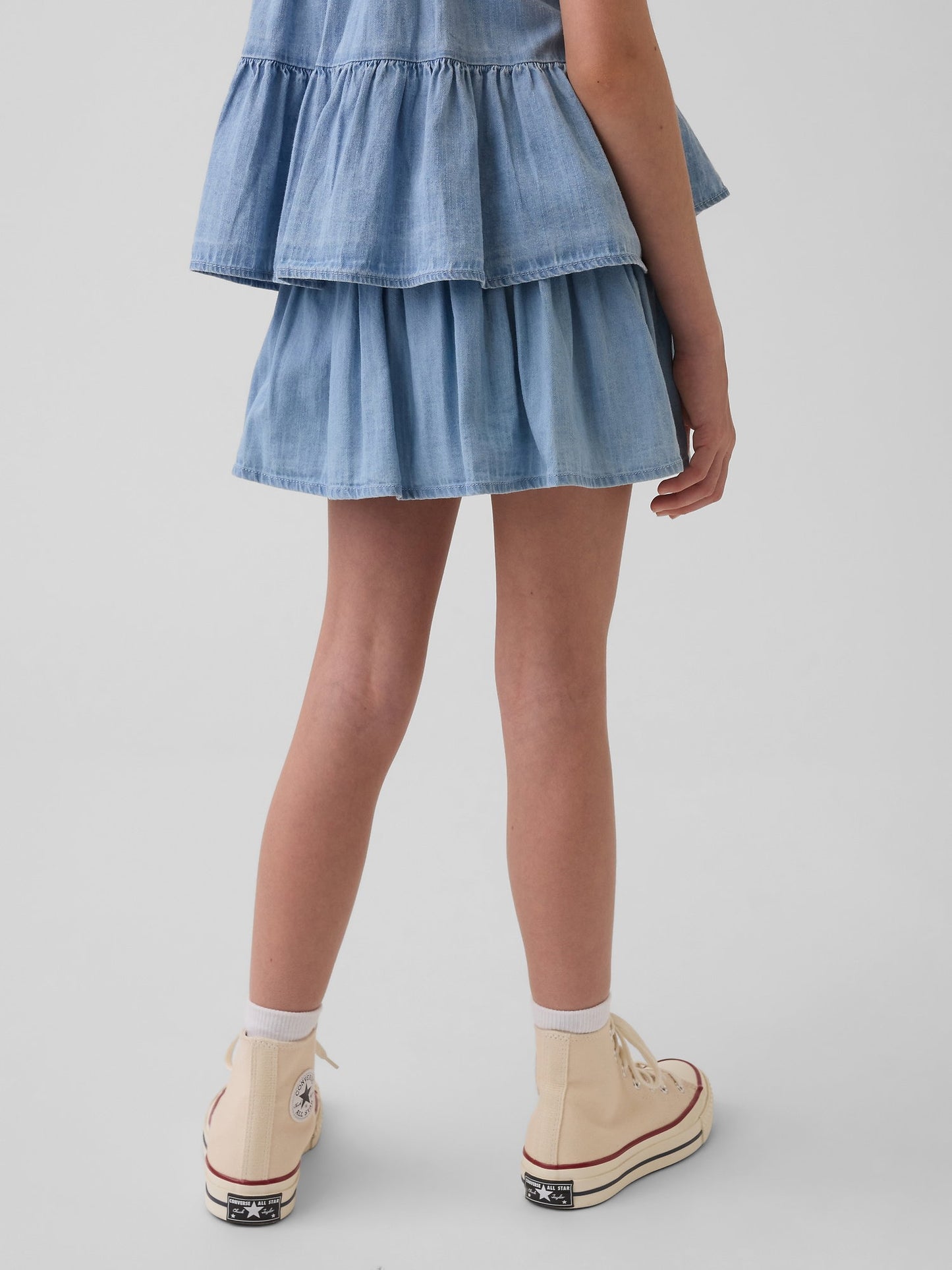 Açık Mavi Denim Tiered Şort Etek