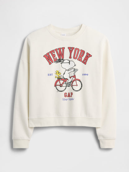 Kırık Beyaz Peanuts Oversized Wedge Bisiklet Yaka Sweatshirt