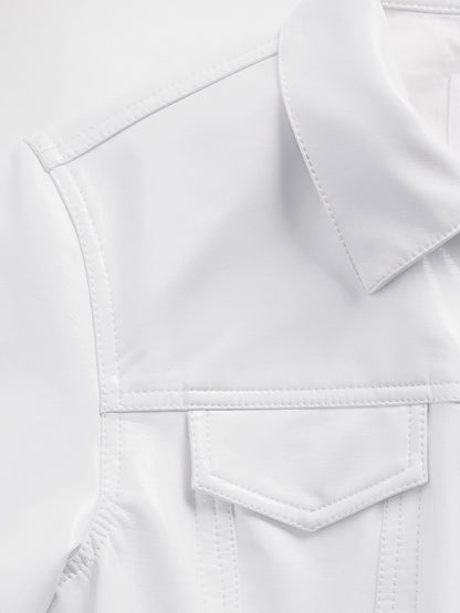 Beyaz Gapstudio Vegan Patent Suni Deri Crop Ceket