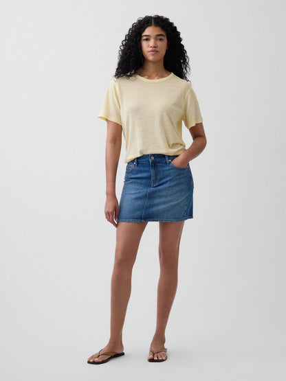 Gri Keten Karışımlı Relaxed T-shirt