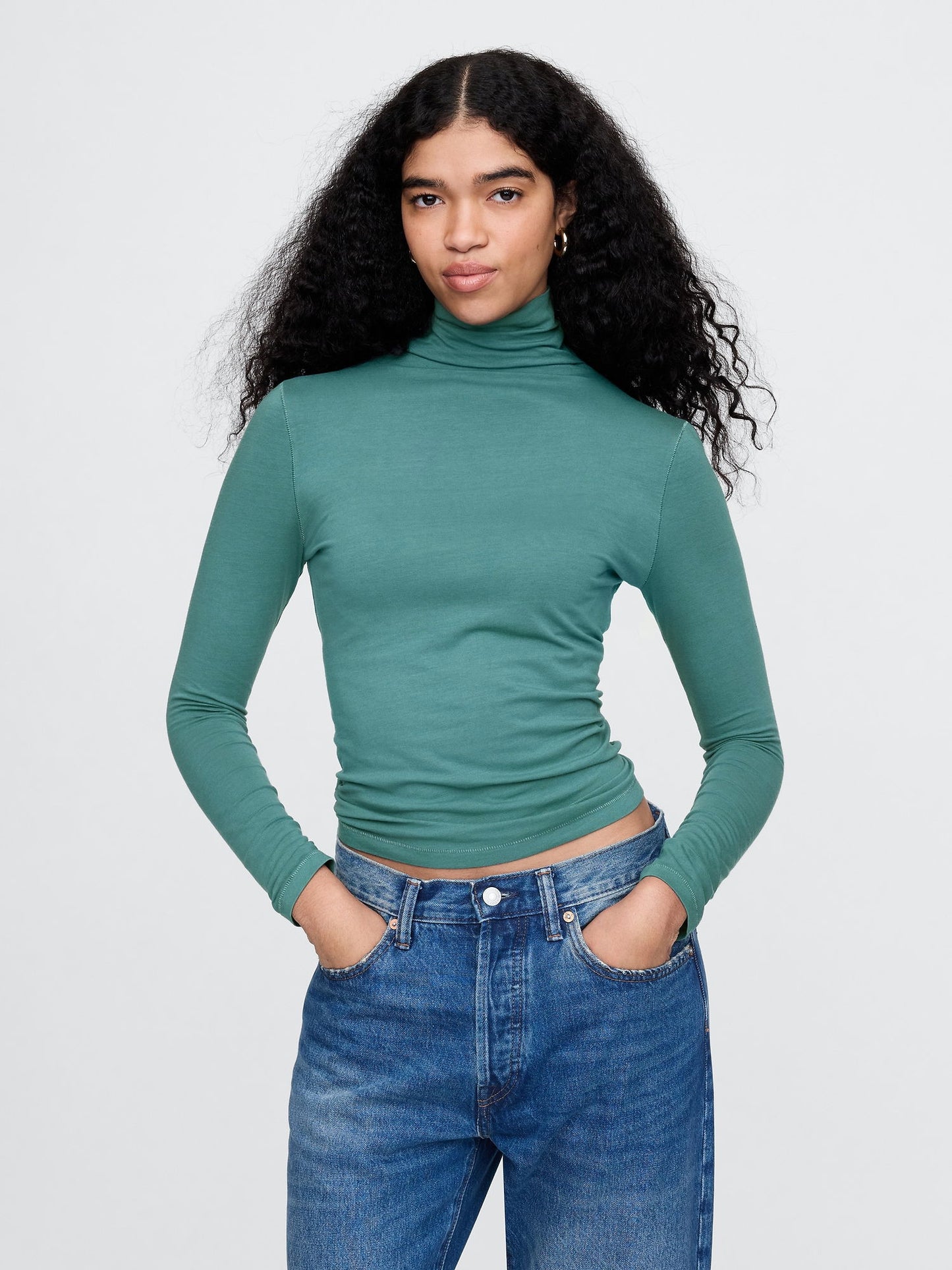 Yeşil Modal Karışımlı Balıkçı Yaka T-shirt