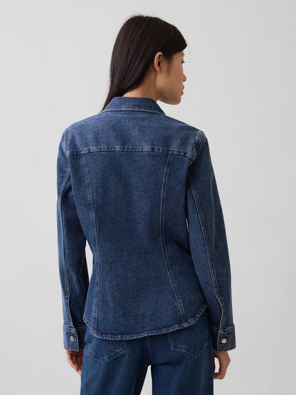 Koyu Mavi Denim Fitted Gömlek