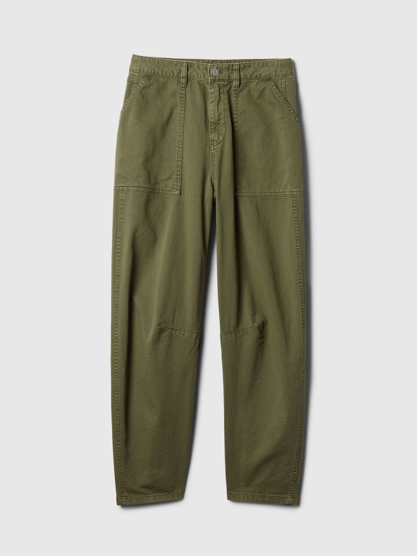 Haki Mid Rise Twill Barrel Pantolon
