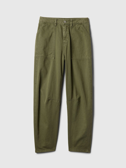 Haki Mid Rise Twill Barrel Pantolon