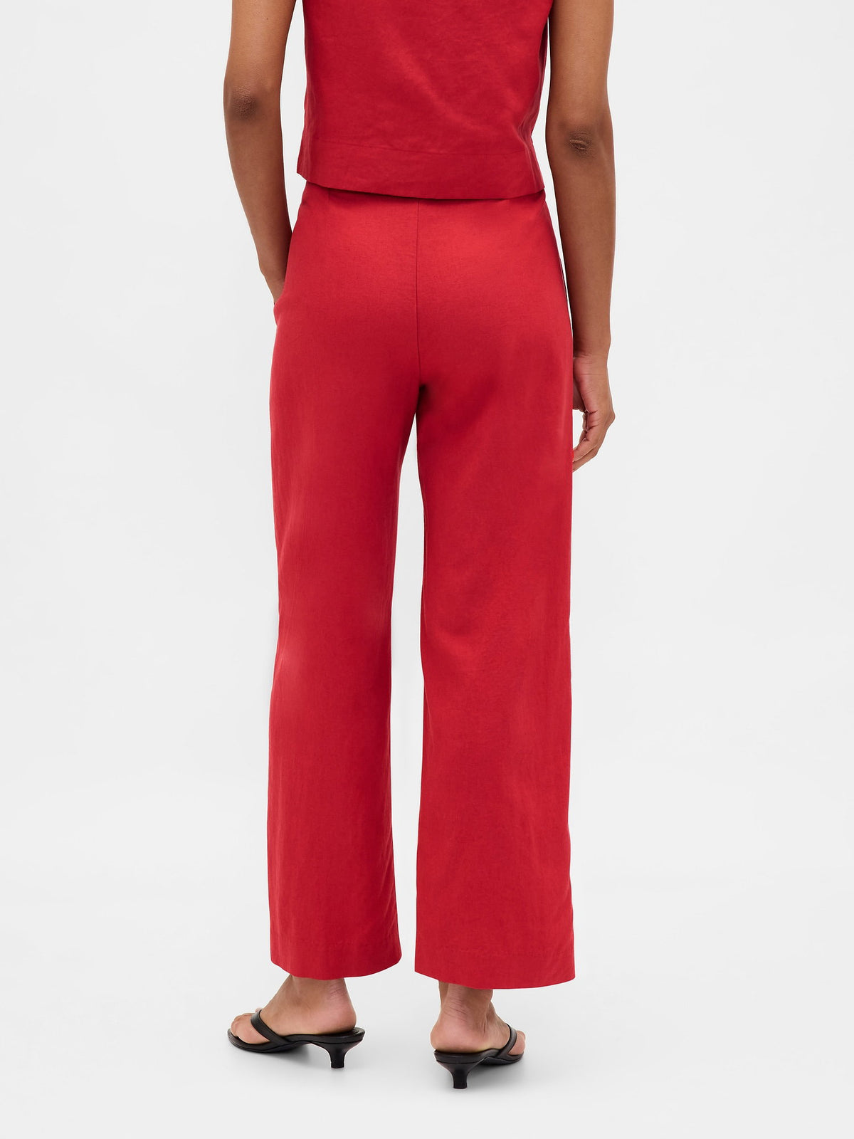 Kırmızı Keten Karışımlı Relaxed Straight Ankle Pantolon