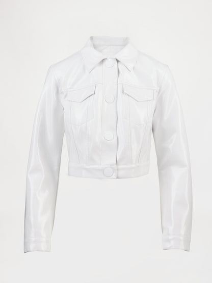 Beyaz Gapstudio Vegan Patent Suni Deri Crop Ceket