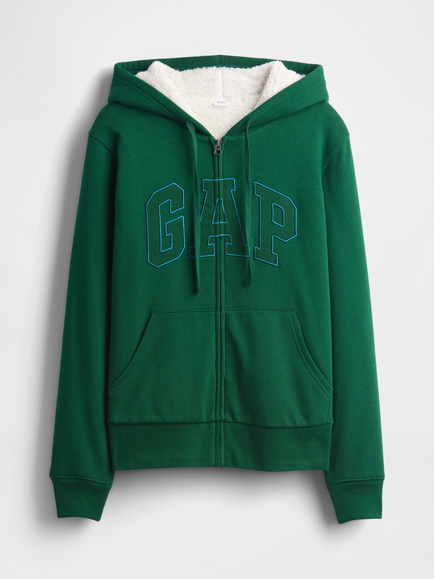 Koyu Yeşil Relaxed Gap Logo Sherpa-astarlı Fermuarlı Sweatshirt
