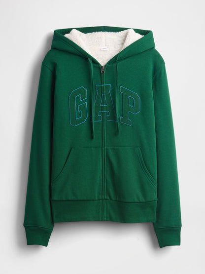 Koyu Yeşil Relaxed Gap Logo Sherpa-astarlı Fermuarlı Sweatshirt