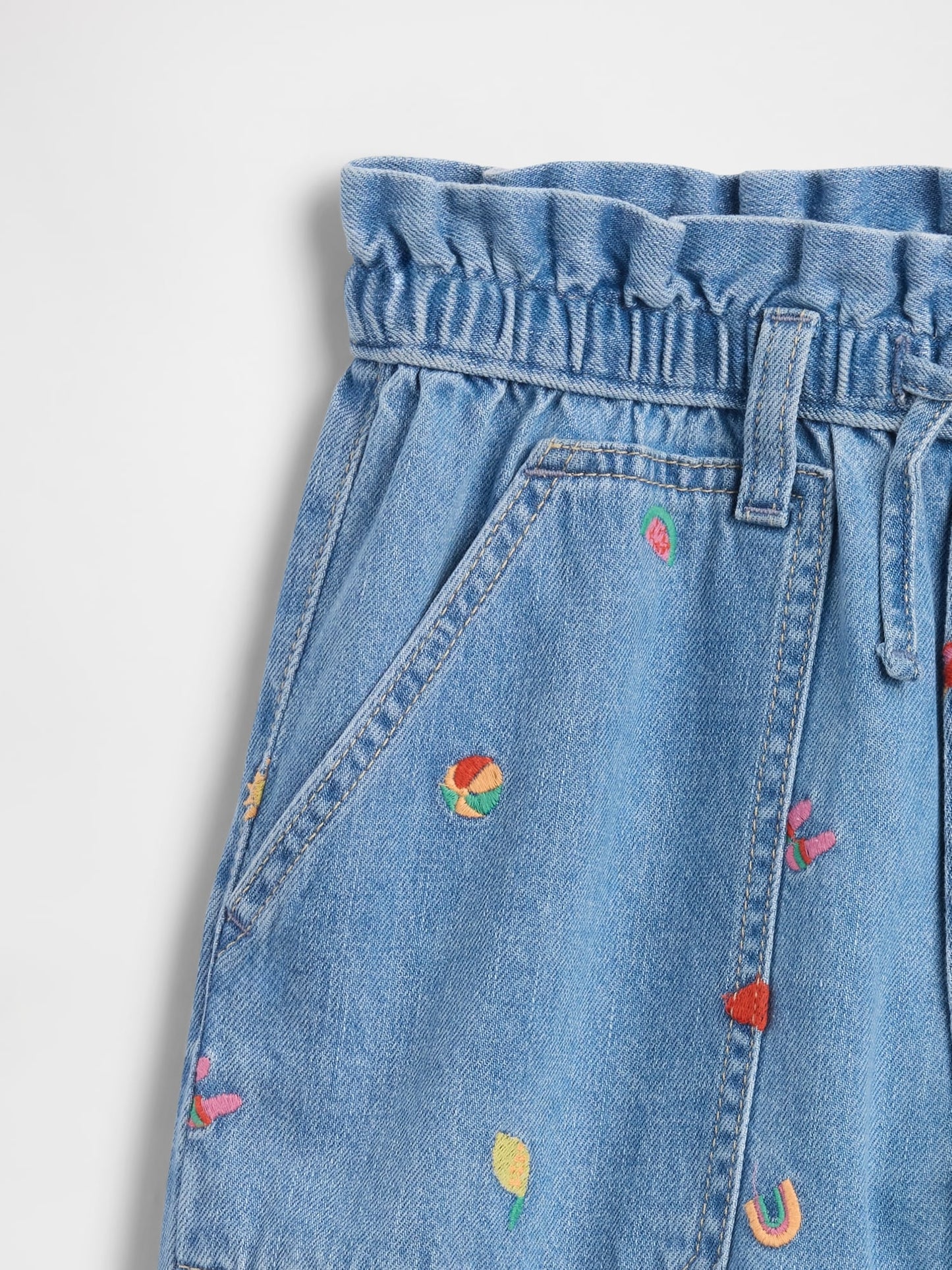 Açık Mavi High Rise Relaxed Pull-on Denim Şort