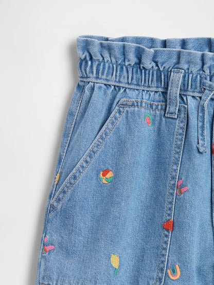 Açık Mavi High Rise Relaxed Pull-on Denim Şort