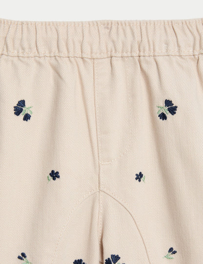 Pamuklu Çiçek Nakışlı Pantolon (0–6 Yaş)