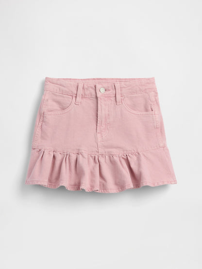 Pembe Denim Ruffle Etek