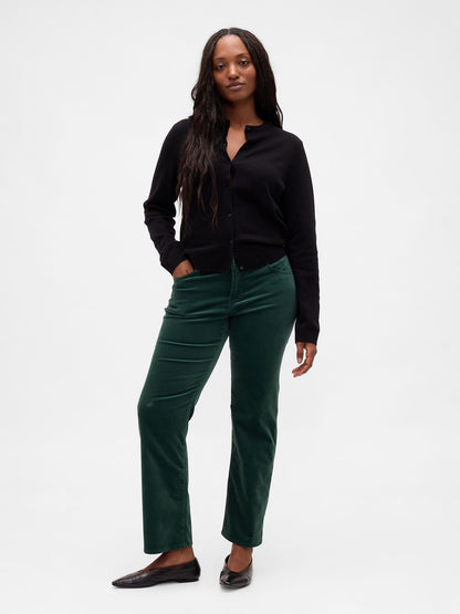 Yeşil Low Rise Kadife '90s Slim Pantolon
