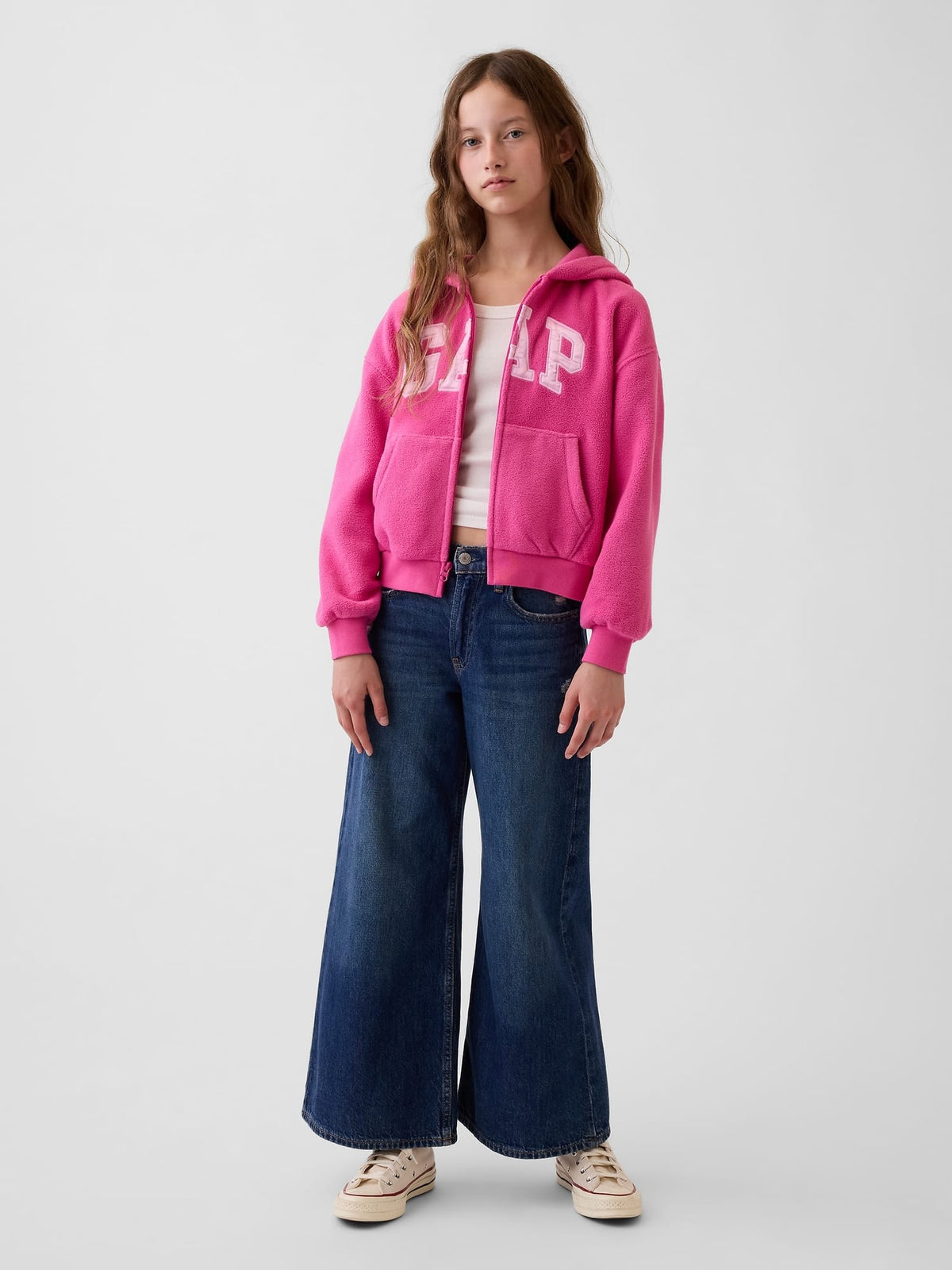 Pembe Oversized Logo Fermuarlı Sweatshirt