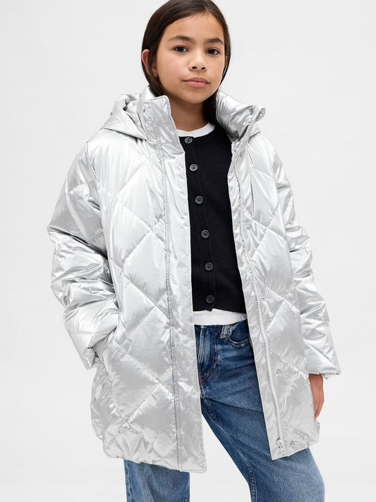 Gri Kapitone Puffer Şişme Mont