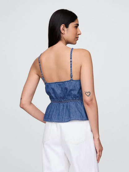 Denim Mavi Denim Peplum Cami Bluz
