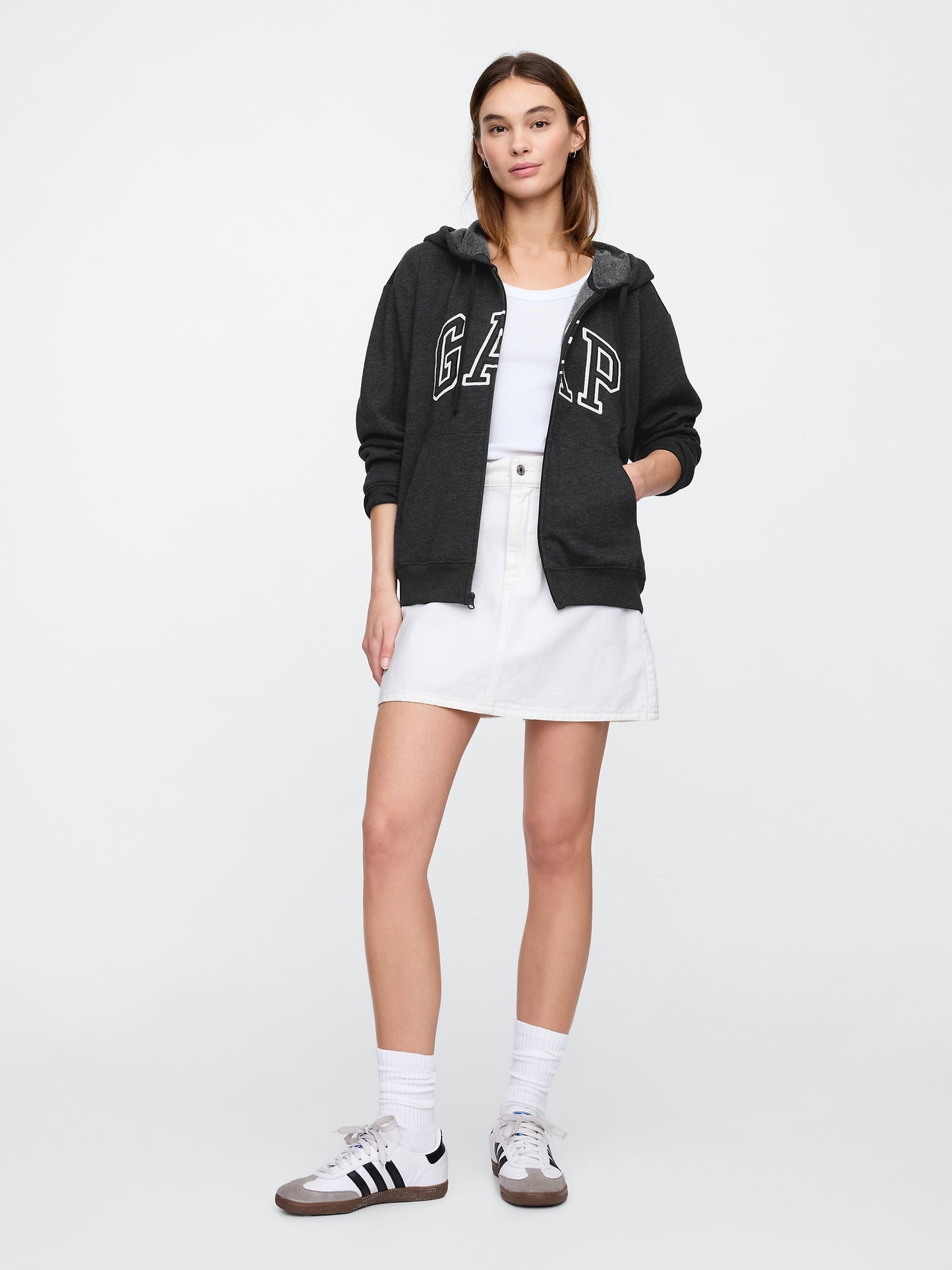 Koyu Gri Gap Logo Relaxed Fleece Fermuarlı Sweatshirt