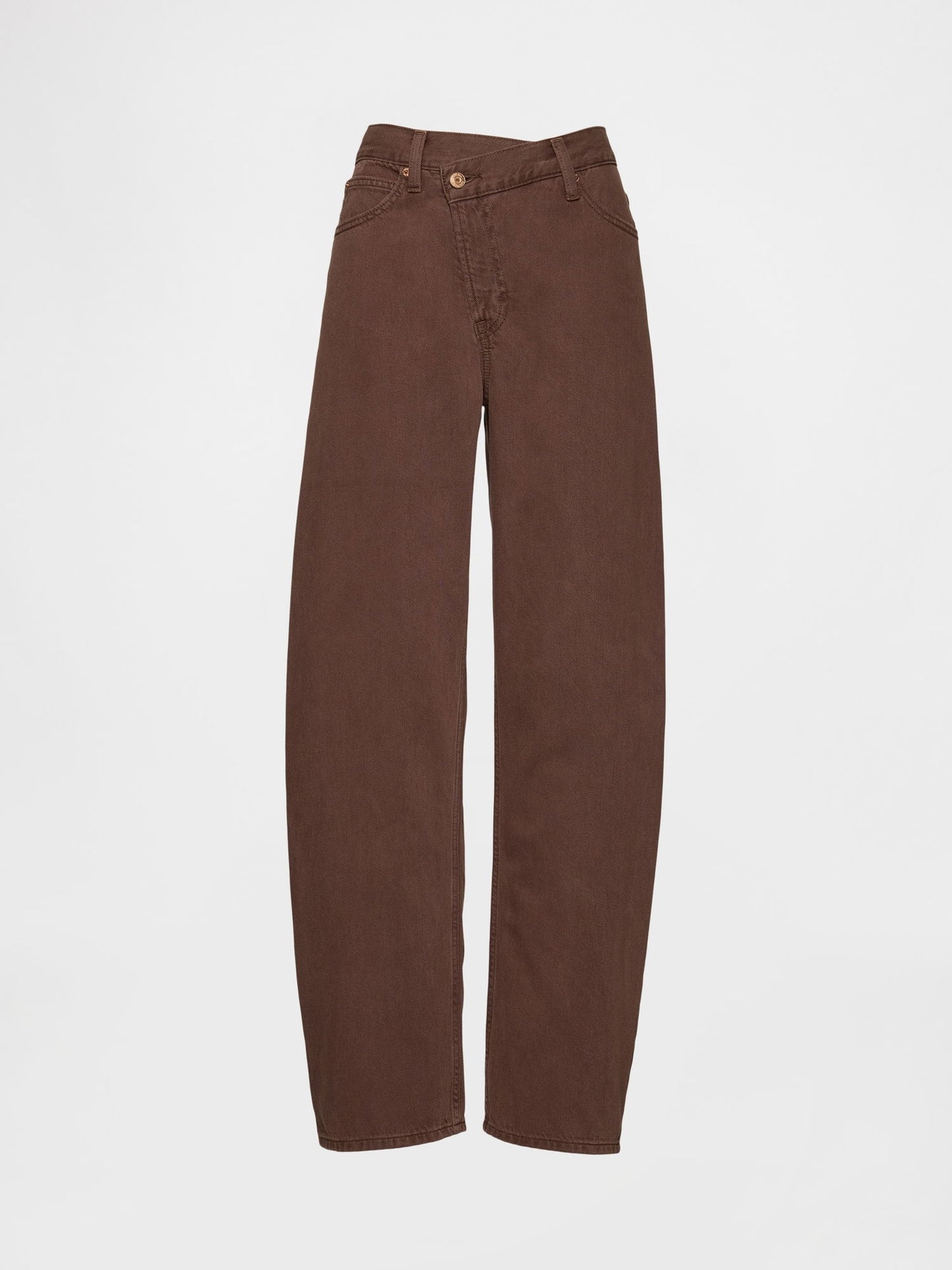 Kahverengi High Rise Ultrasoft Crossover Barrel Jean Pantolon