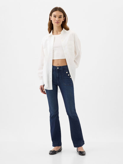 Lacivert Mid Rise Bootcut Jean Pantolon