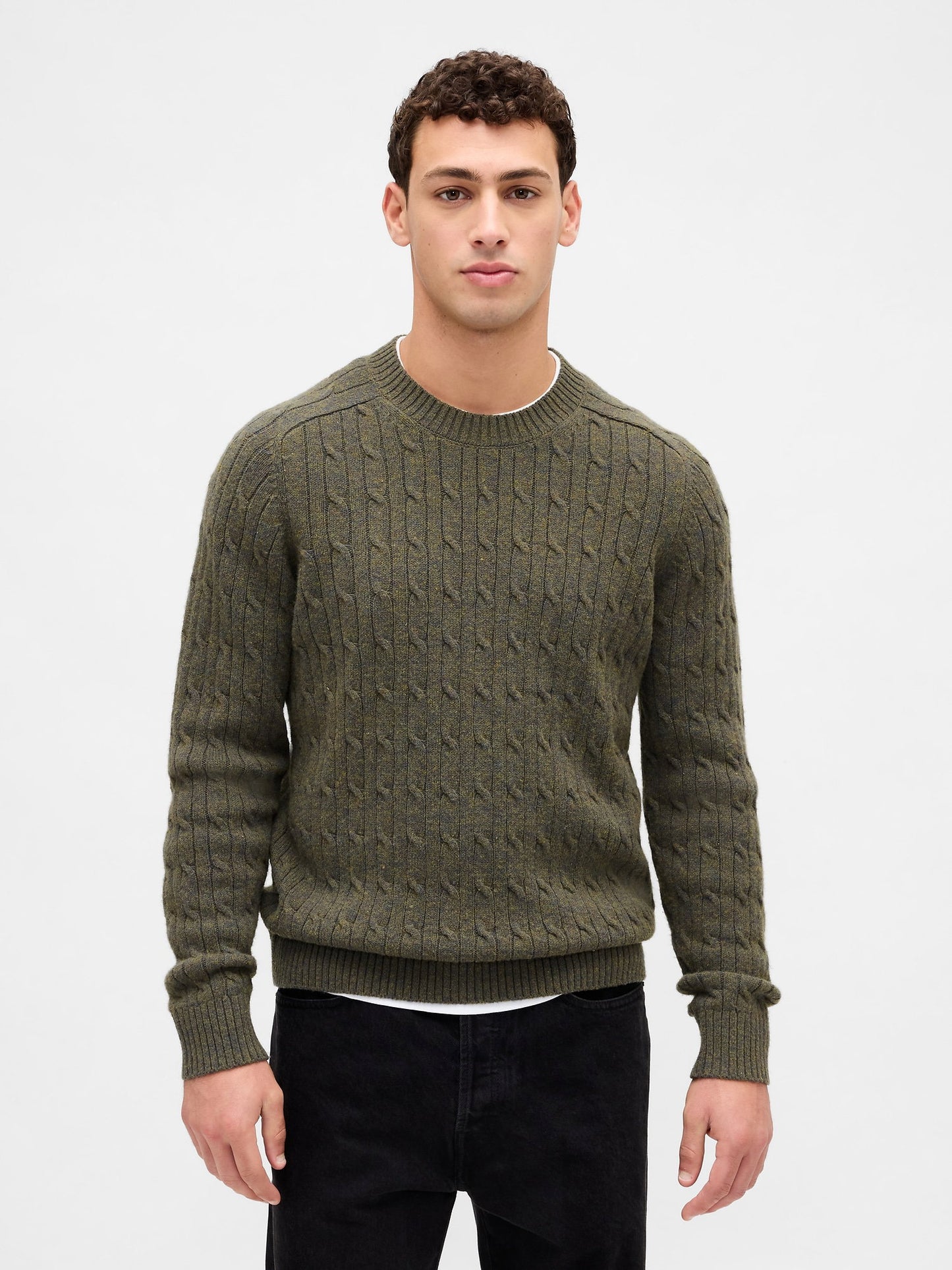 Haki Merino Wool-blend Cable-knit Kazak