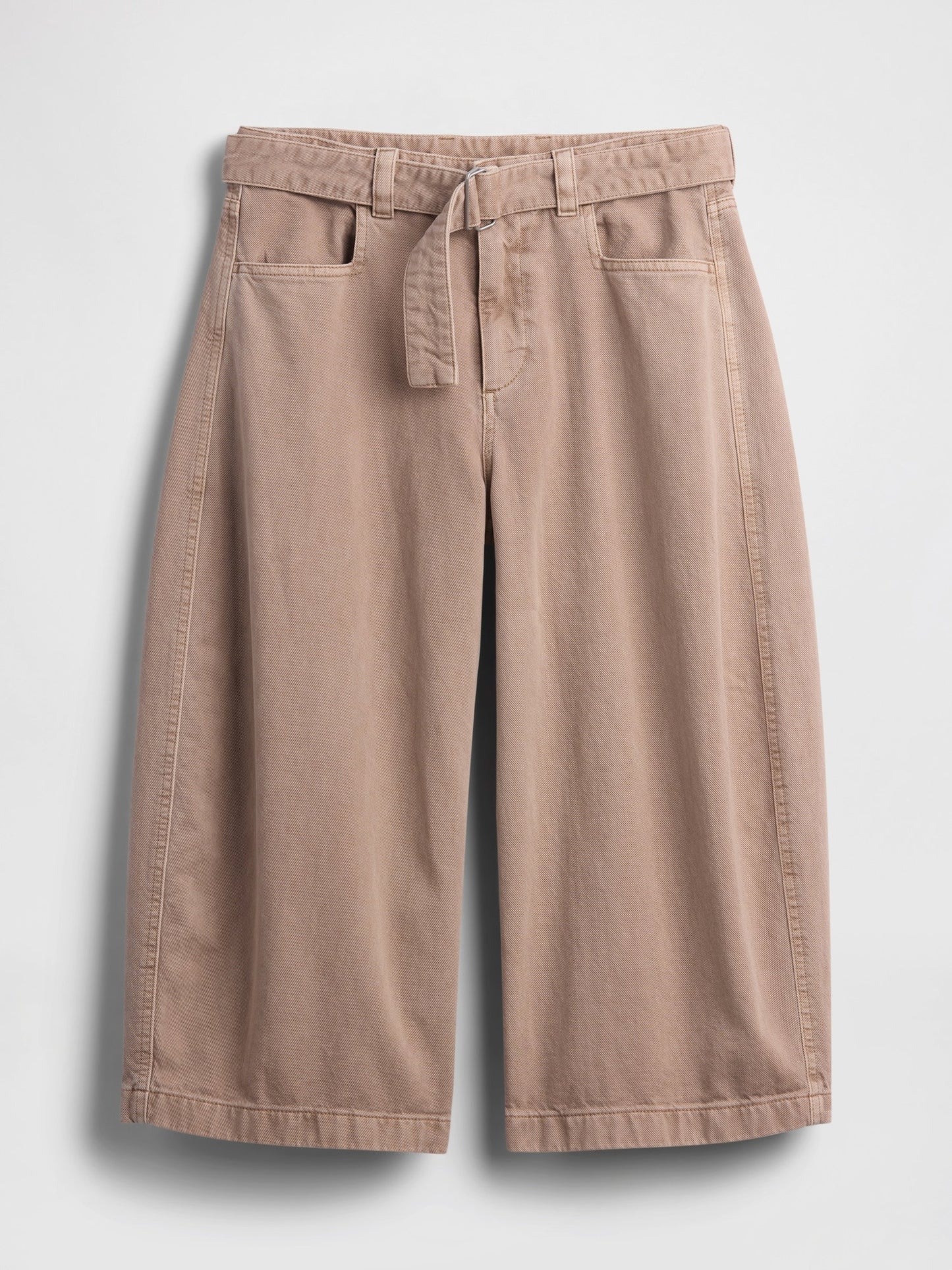 Bej Mid Rise Kemerli Culotte Barrel Pantolon