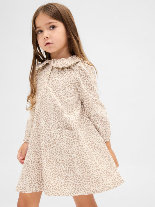 Açık Kahverengi Corduroy Ruffle Dantel Yaka Elbise
