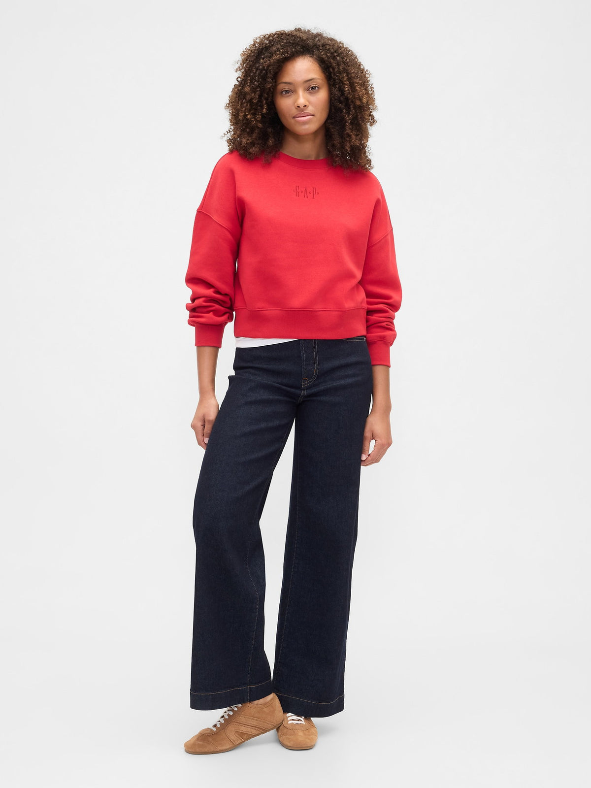 Kırmızı Logo Crop Sweatshirt