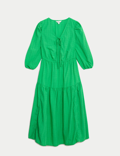 Regular Fit Dokulu Midi Elbise