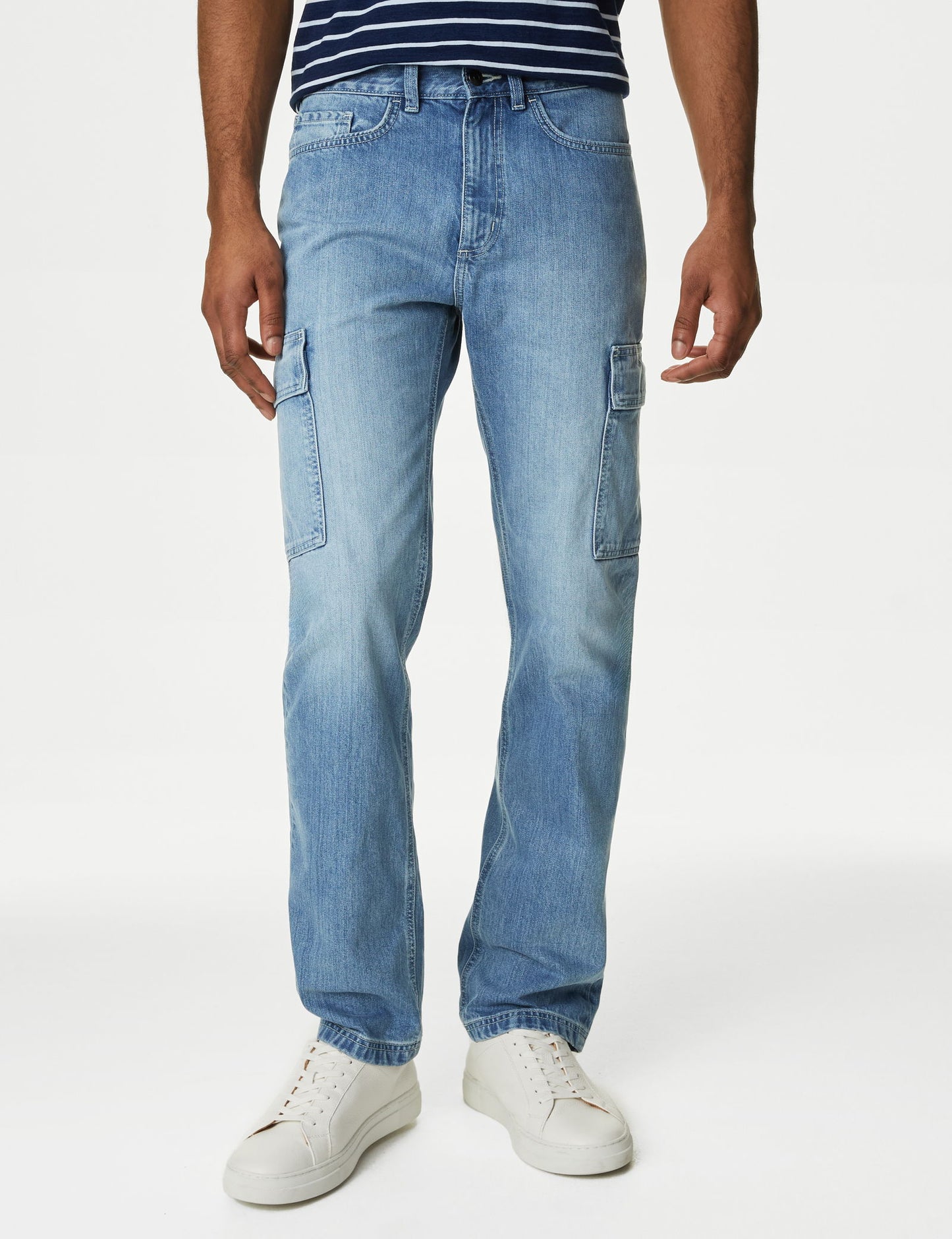 Saf Pamuklu Straight Fit Kargo Jean Pantolon