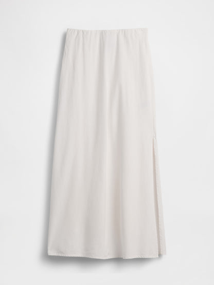 Beyaz Keten Karışımı Maxi Slip Etek