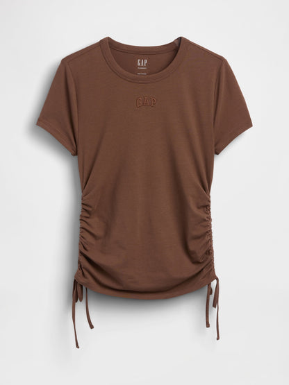 Kahverengi Closeknit Jersey Logo Ruched Side-tie T-shirt