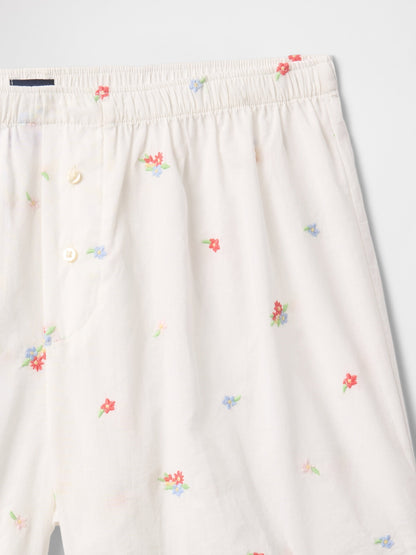 Kırık Beyaz Işlemeli Pijama Boxer Şort