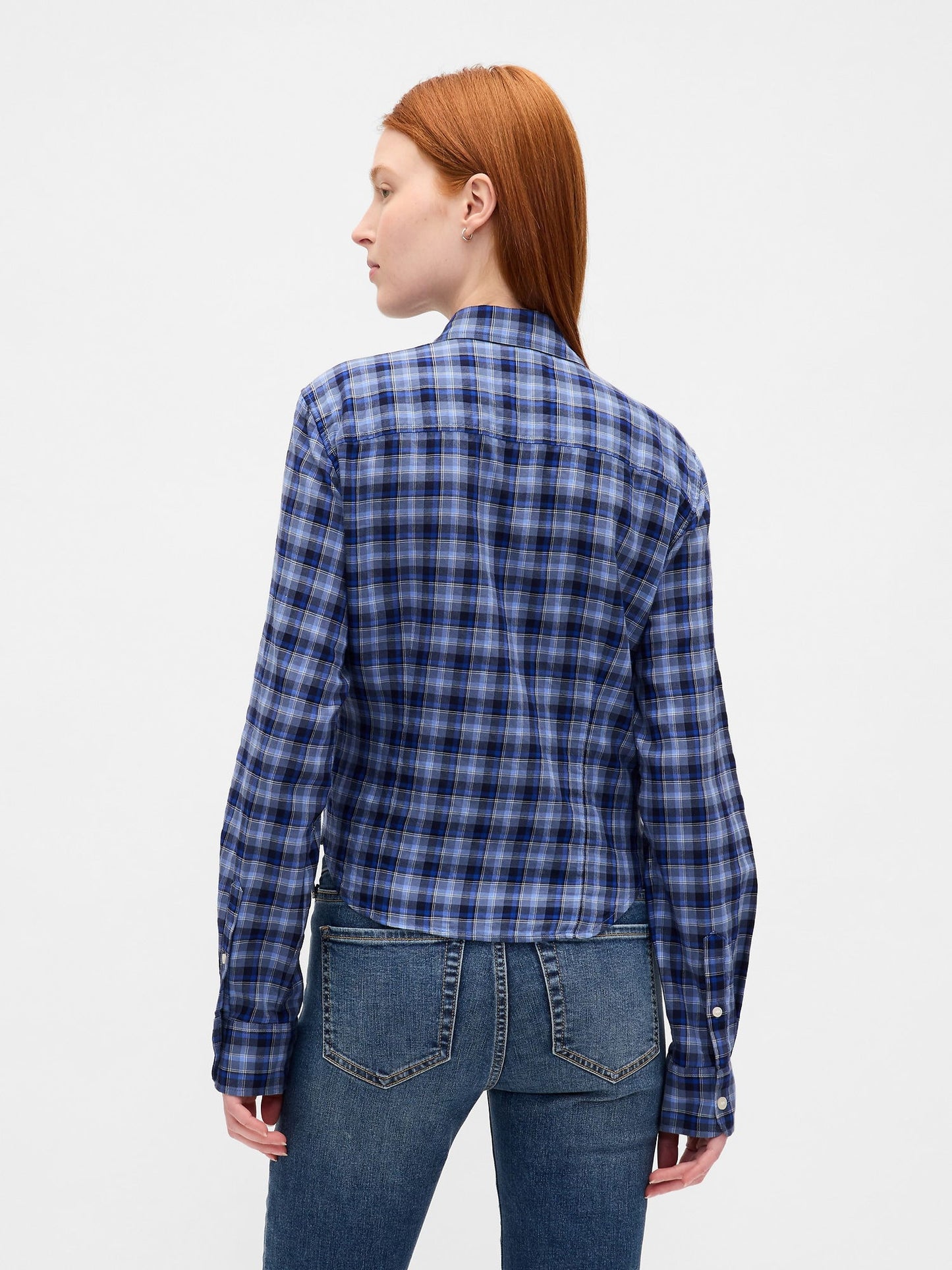 Mavi Flannel Dar Kesim Ekose Gömlek