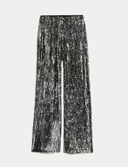Payetli Wide Leg Pantolon