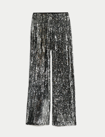 Payetli Wide Leg Pantolon