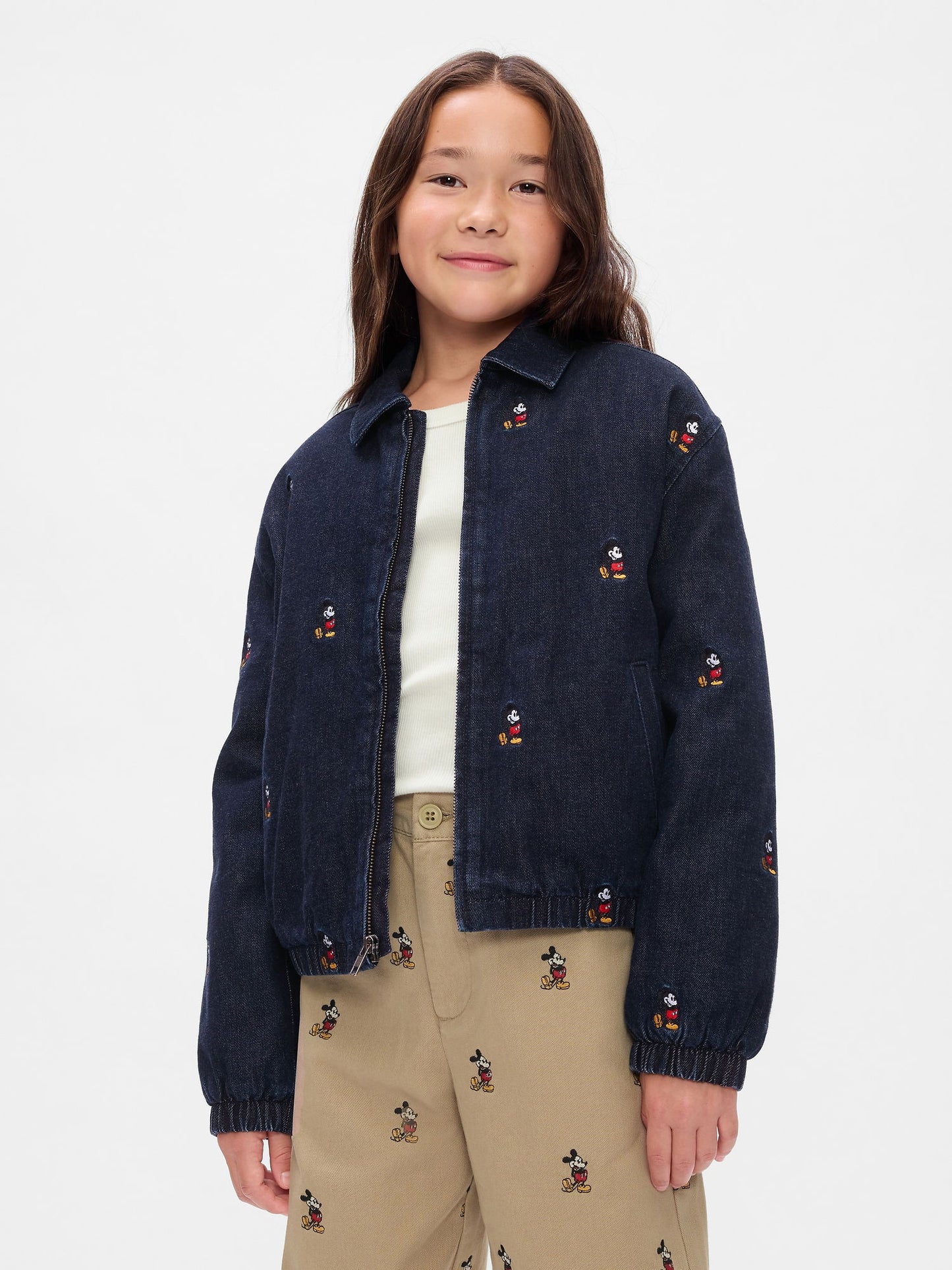 Lacivert Gap × Disney Işlemeli Denim Bomber Ceket