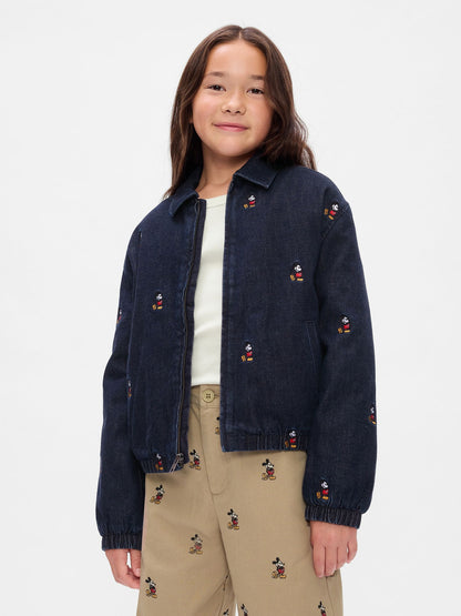 Lacivert Gap × Disney Işlemeli Denim Bomber Ceket