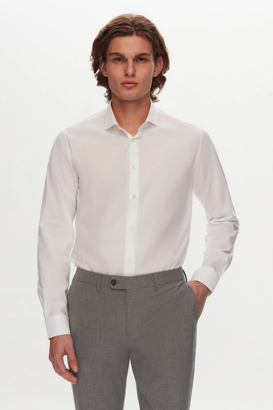 Tween Slim Fit Beyaz Düz Travel Gömlek