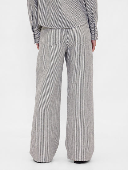 Beyaz Keten Karışımı Wide-leg Pantolon